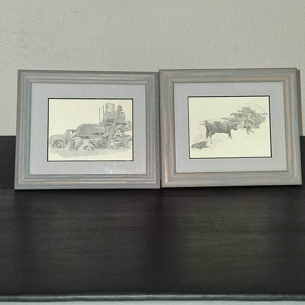 Greytak Mini-Images Rustic Double Framed Black & Gray Pencil Sketches